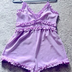 IRIS brand spaghetti strap ruffled romper